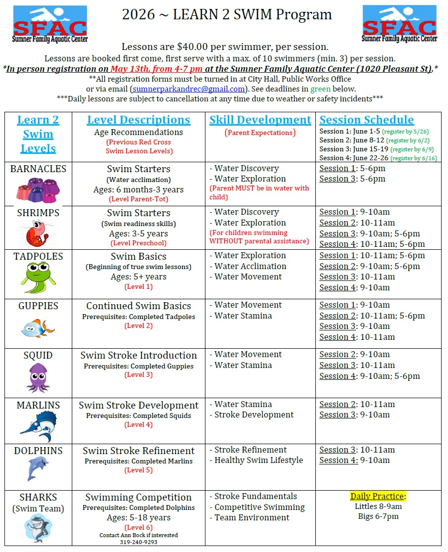 2026 Learn 2 Swim Classes - SFAC
